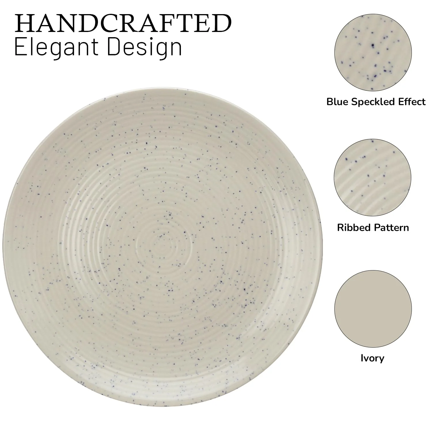 Hand Painted Ceramic Stoneware Dinner Set - Pack Of 6 Pcs, Ivory White | 2 Dinner Plates, 10.6 Inch Each + 4 Salad Bowl, 180ml Each - Microwave & Dishwasher Safe | Crockery Set For Dining & Gifting - Image 5