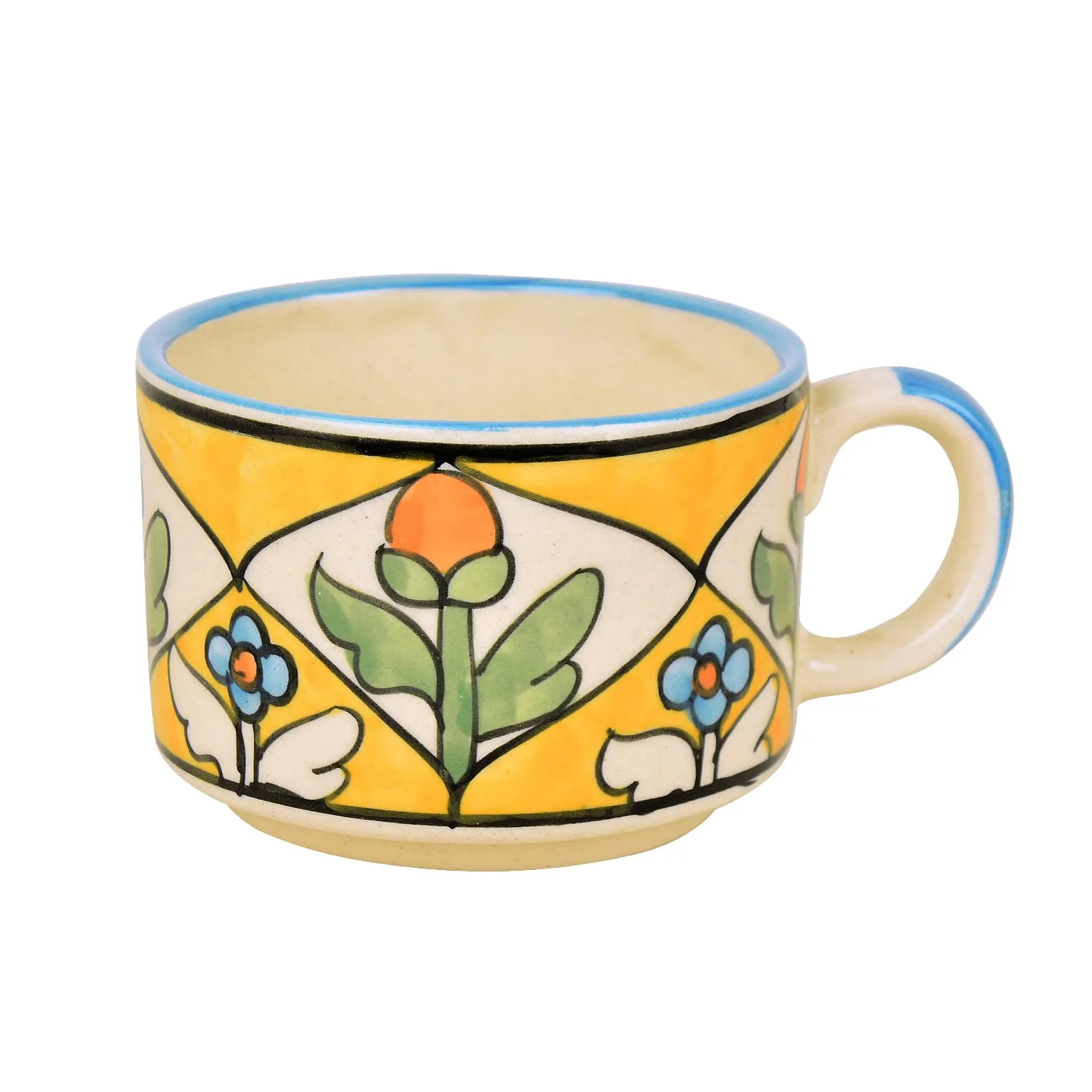 Hand Painted Ceramic Tea Set - 1 Kettle + 4 Cups, Multicolor | Coffee Mugs With Kettle - Tea Cups With Kettle - Image 6