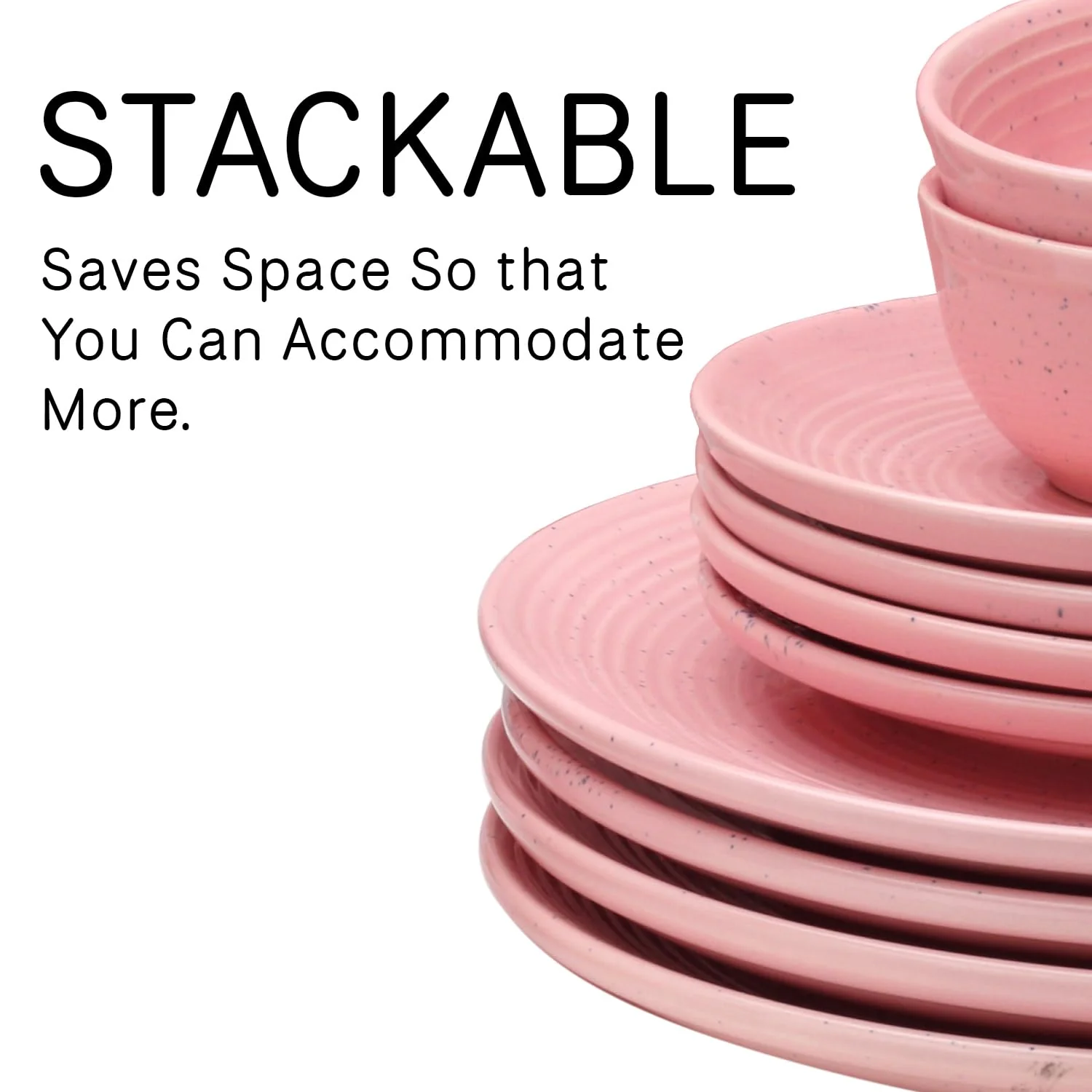 Handcrafted Ceramic Stoneware Dinner Set Of 18 Pcs - Pastel Pink | 6 Dinner Plates, 10.6 Inch Each + 6 Small Plates, 7.4 Inch Each + 6 Small Dinner Bowl, 180ml Each - Microwave & Dishwasher Safe - Image 5