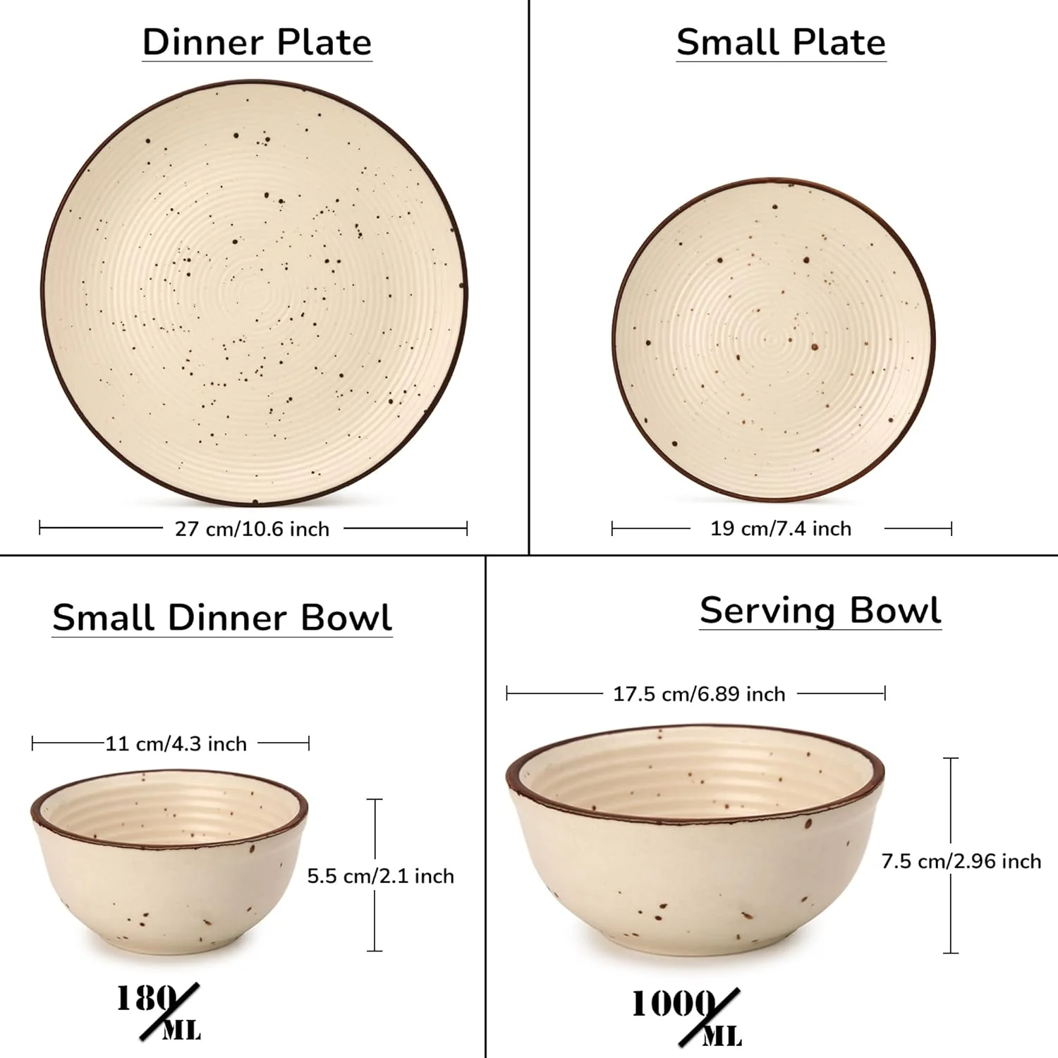 Handcrafted Ceramic Stoneware Dinner Set Of 20 Pieces With Serving Bowls Set - Beige | 6 Dinner Plates + 6 Small Plates + 6 Small Dinner Bowl, 180ml Each+ 2 Serving Bowl, 1000ml Each - Serving For 6 - Image 4