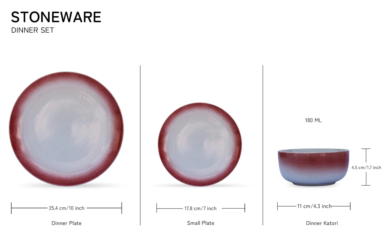 Handcrafted Ceramic Stoneware Dinner Set Of 6 - Off White & Red | 2 Dinner Plates, 10 Inch Each+ 2 Small Plates, 7 Inch Each + 2 Small Dinner Bowls, 180ml Each | Microwave & Dishwasher Safe - Image 5