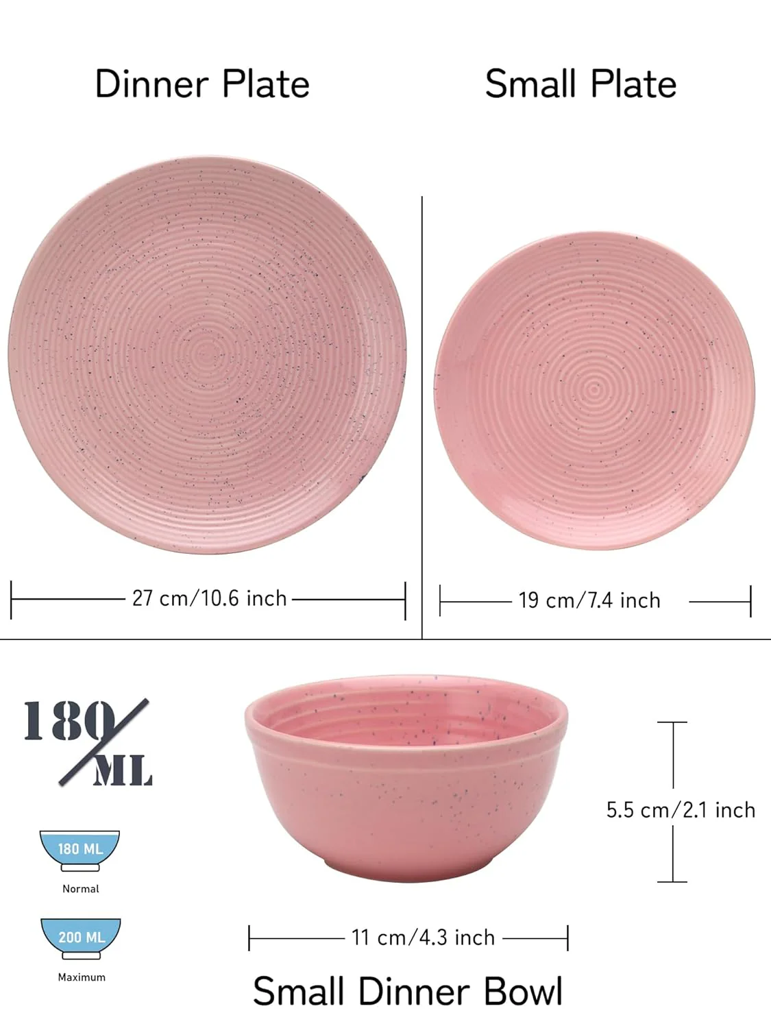 Handcrafted Ceramic Stoneware Dinner Set - Pack Of 12, Blush Pink | 4 Dinner Plates, 10.6 Inch Each + 4 Small Plates, 7.4 Inch Each+ 4 Small Dinner Bowl, 180ml Each - Microwave & Dishwasher Safe - Image 3