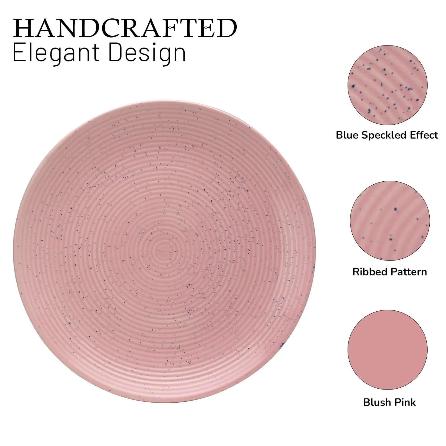 Handcrafted Ceramic Stoneware Dinner Set - Pack Of 12 Pcs, Pastel Pink | 4 Dinner Plates, 10.6 Inch Each + 8 Salad Bowl, 180ml Each - Microwave & Dishwasher Safe - Image 6