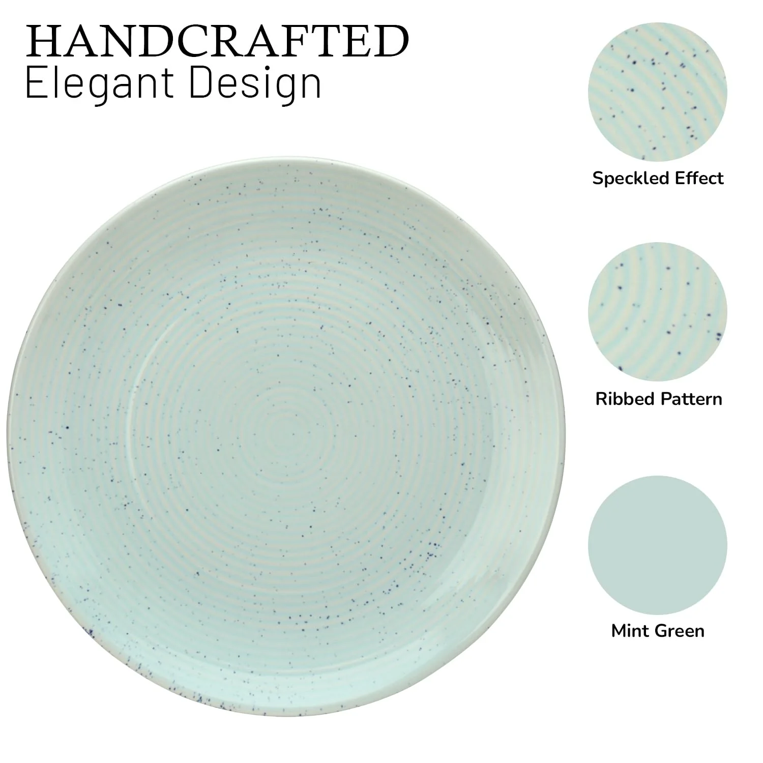 Handcrafted Ceramic Stoneware Dinner Set - Pack Of 18 Pcs, Mint Green | 6 Dinner Plates, 10.6 Inch Each + 12 Salad Bowl, 180ml Each - Microwave & Dishwasher Safe - Image 5