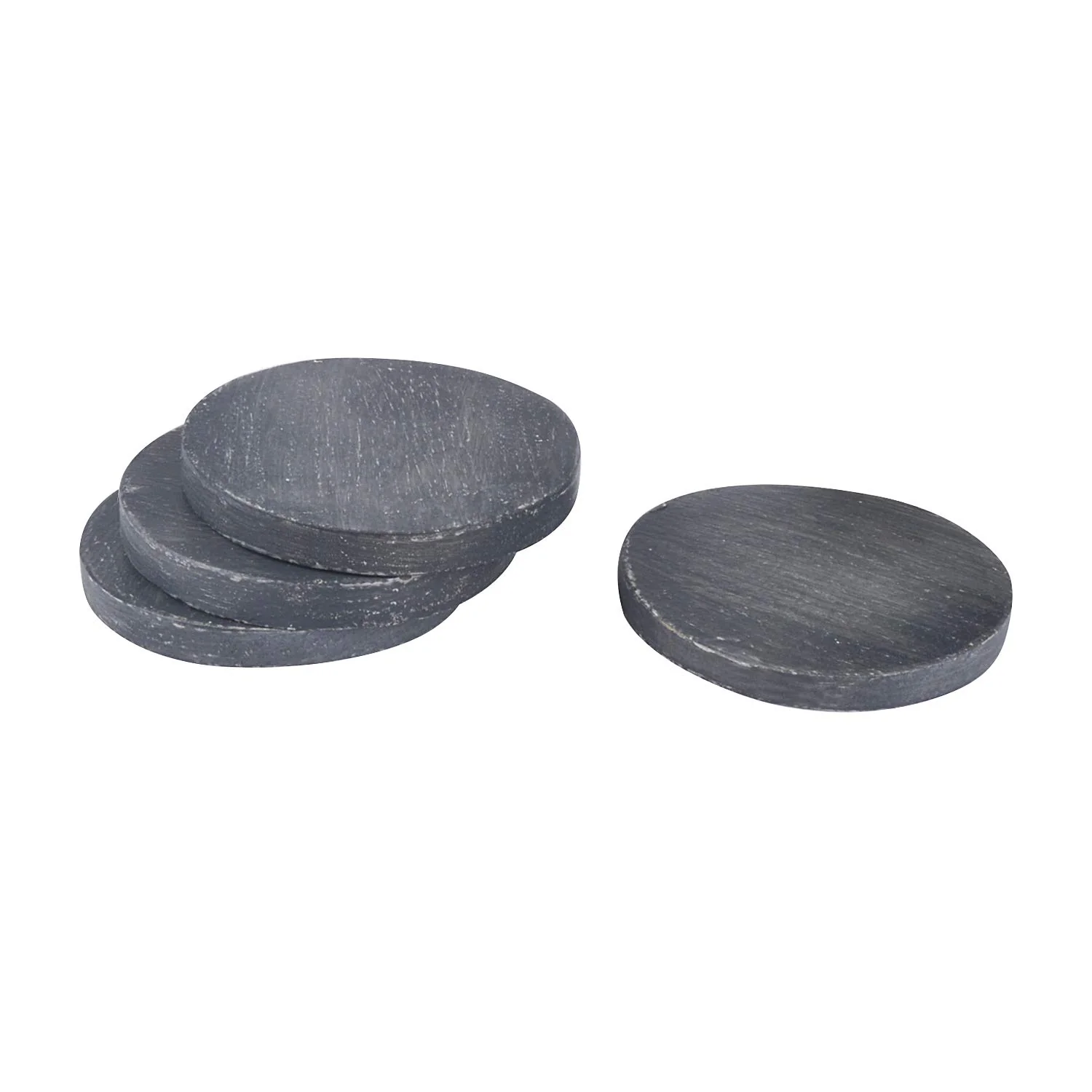 Handcrafted Mango Wood Designer Round Coaster Set Of 4 - Grey, Diameter: 10 Cm | Dining Coasters, Handmade Coasters - Set Of 4 Coasters | Table Coasters - Image 3