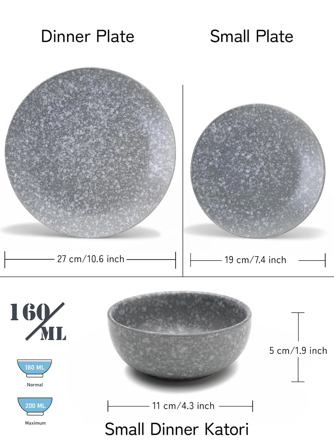 Handcrafted Premium Ceramic Stoneware Dinner Set Of 6 - Silver Grey | 2 Dinner Plates, 10.6 Inch Each+ 2 Small Plates, 7.4 Inch Each + 2 Small Dinner Bowls, 160ml Each | Microwave & Dishwasher Safe - Image 3