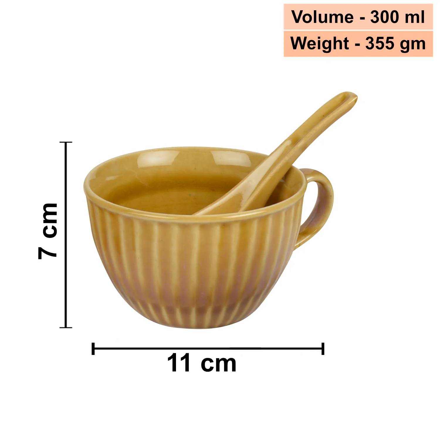 Handcrafted Studio Pottery Brown Glazed Soup Bowl With Spoon Set Of 4 - Brown, 300ml Each | Maggi Bowl With Spoon - Image 4