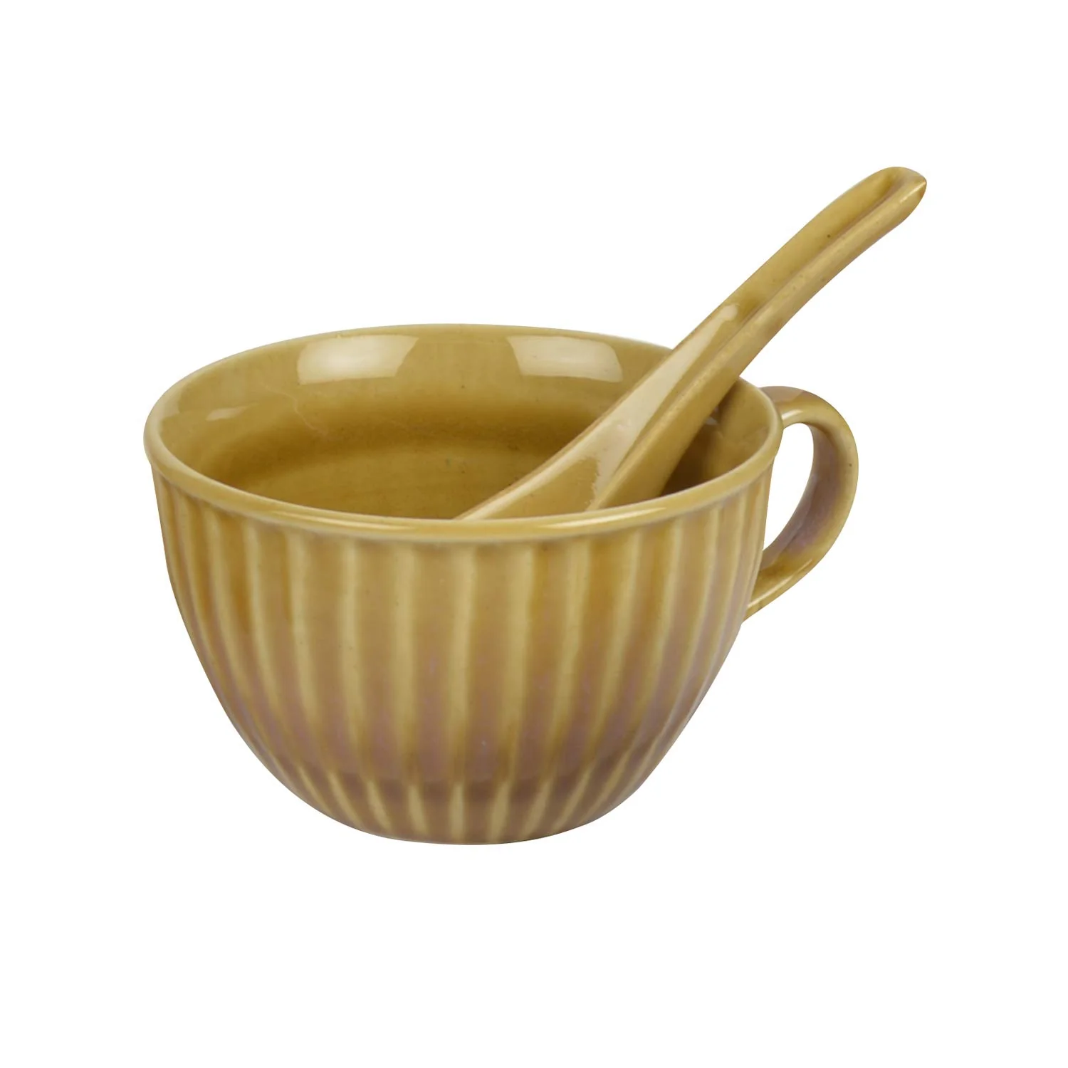 Handcrafted Studio Pottery Brown Glazed Soup Bowl With Spoon Set Of 4 - Brown, 300ml Each | Maggi Bowl With Spoon - Image 5