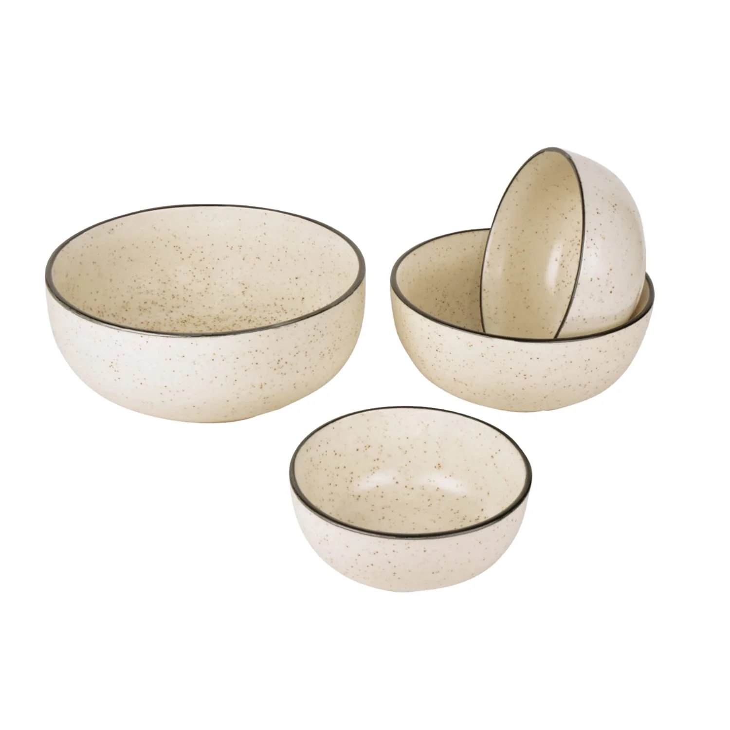 Handcrafted White Matt Dinner Serving Bowl Set Of 4 - 1200ml+650ml+450ml+300ml, White | Dinner Serving Donga Set - Stackable Kitchen Bowl Set - Image 3