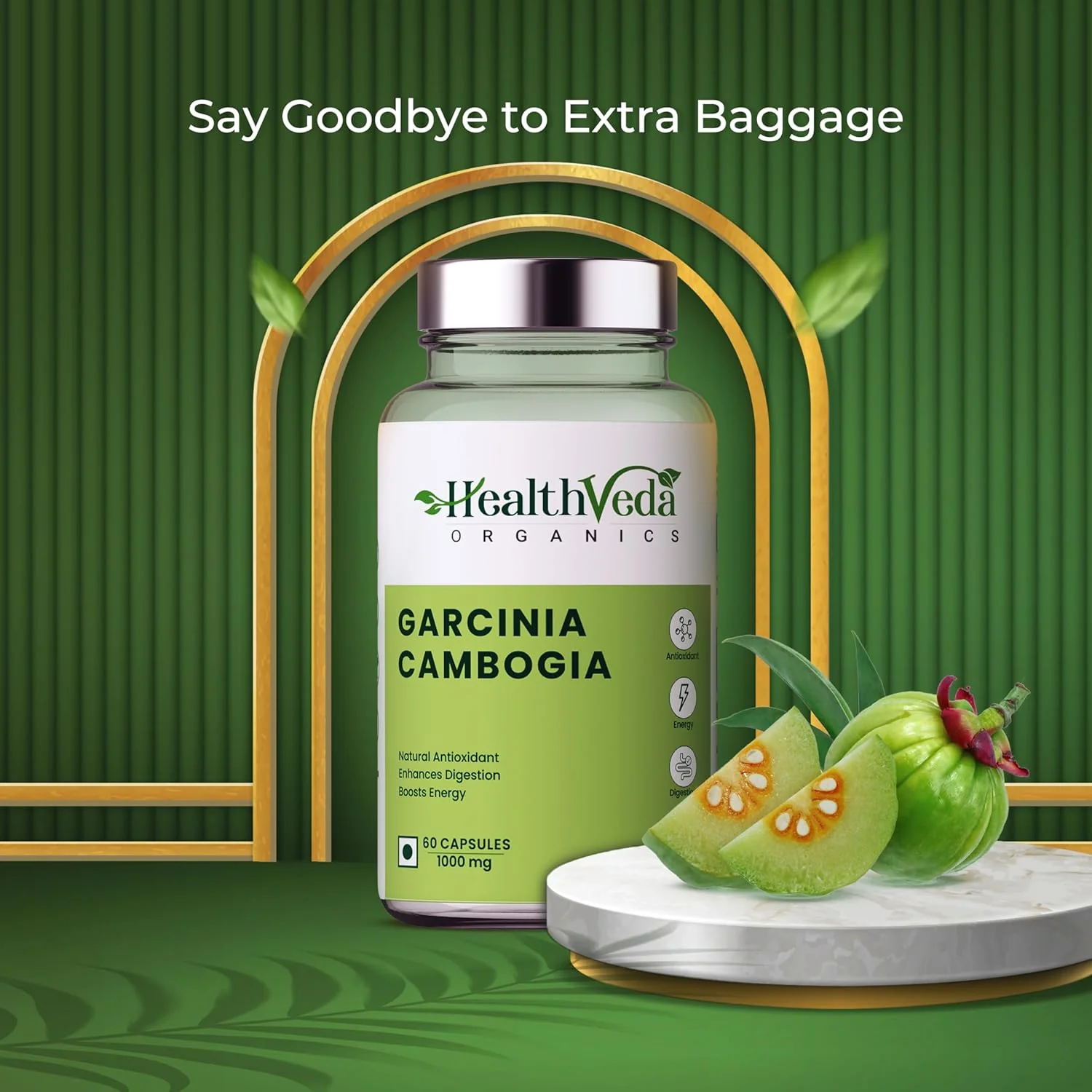 Health Veda Organics Plant Based Garcinia Cambogia Supplement 1000mg Improves Digestion, For Both Men & Women | 60 Veg Capsules 100gm 0.2lbs Each Pack Of 2 - Image 5