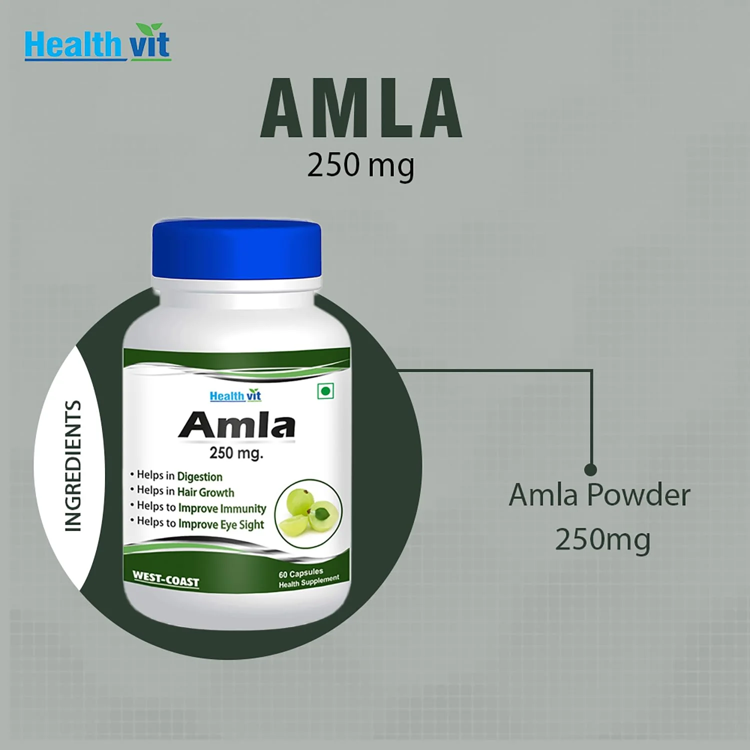 Healthvit Amla Organic Amla Without Sugar & Skin Foods Glow Mix, Priority Glow Mix, Good For Immunity, Rich Source Of Vitamin C | 60 Capsules 100gm 0.2lbs - Image 3