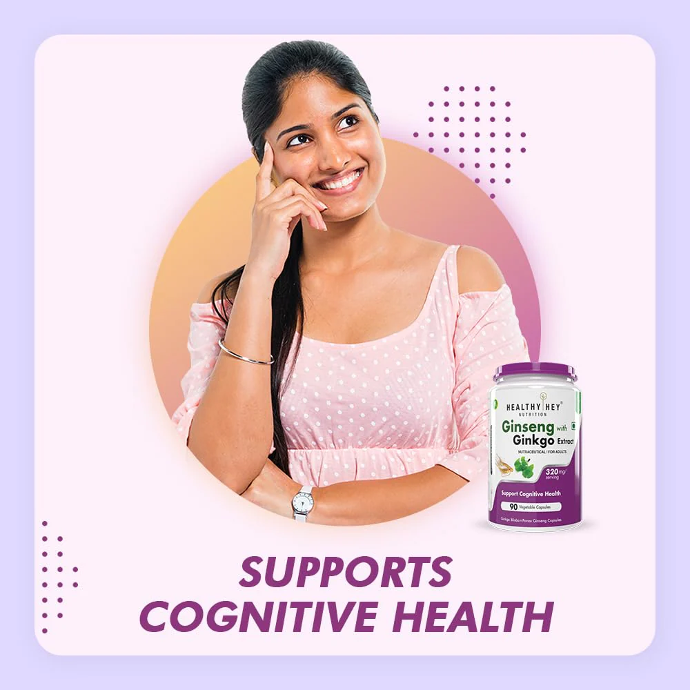 Healthyhey Ginseng + Ginkgo Biloba Improves Memory & Concenration, Safe & Effective Dose For Daily Consumption | 90 Veg Capsules 150gm 0.3lbs - Image 3