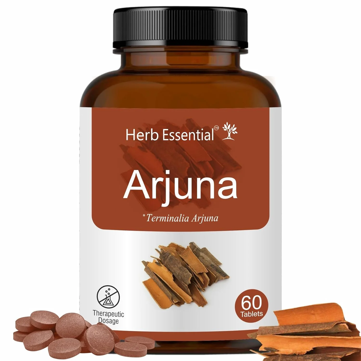 Herb Essential Arjuna Tablets 500mg Terminalia Arjuna, Promotes Heart Health, Manages Cholesterol Level | 60 Tablets 100gm 0.2lbs