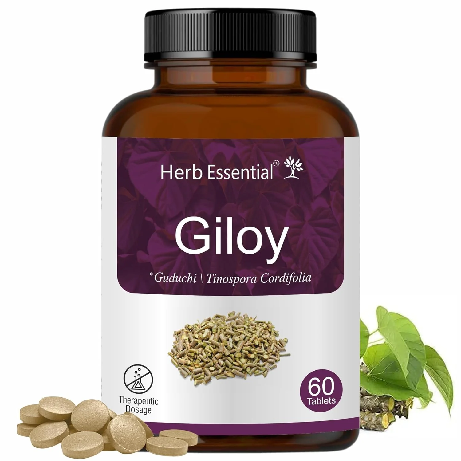 Herb Essential Giloy Tablets 500mg Helps Boost Immunity, 100% Pure Herbs | 60 Tablets 100gm 0.2lbs