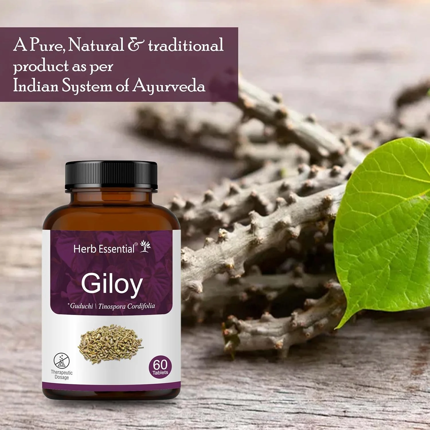 Herb Essential Giloy Tablets 500mg Helps Boost Immunity, 100% Pure Herbs | 60 Tablets 100gm 0.2lbs - Image 4