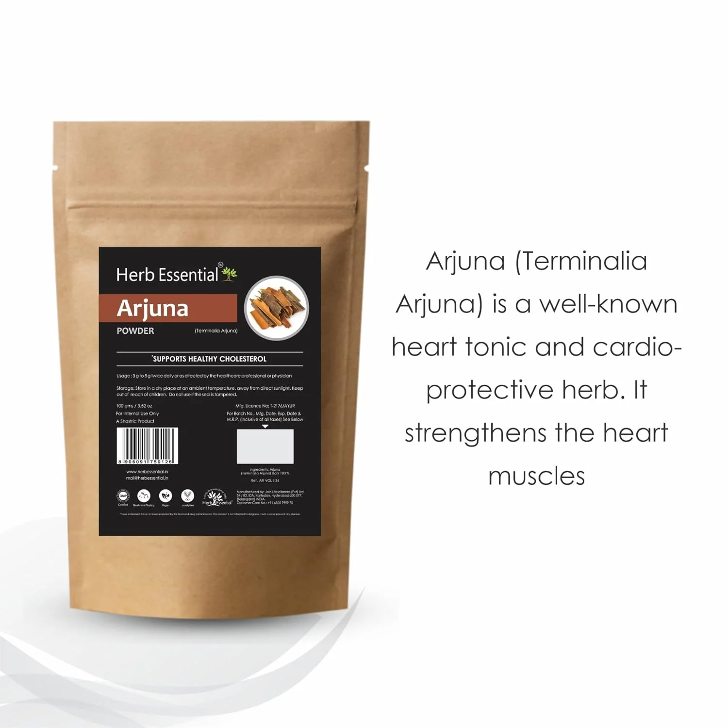 Herb Essential Pure Arjuna Powder Promotes Heart Health Manages Cholesterol Level Heart Care & Immunity Support | 100gm 0.2lbs Each Pack Of 2 - Image 2