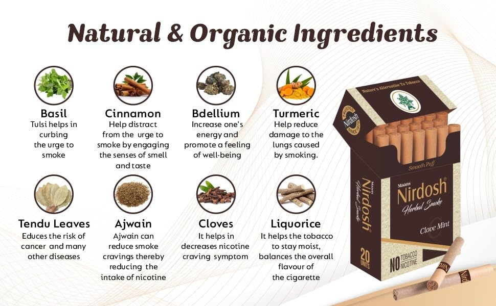 Herbal Cigarette Rolled In 100% Organic Natural Paper & Made With Herbal Ingredients - Pack Of 12X 20 Cigarettes | Clove Mint Flavored Tobacco Free & Nicotine Free Herbal Smoke - Image 3
