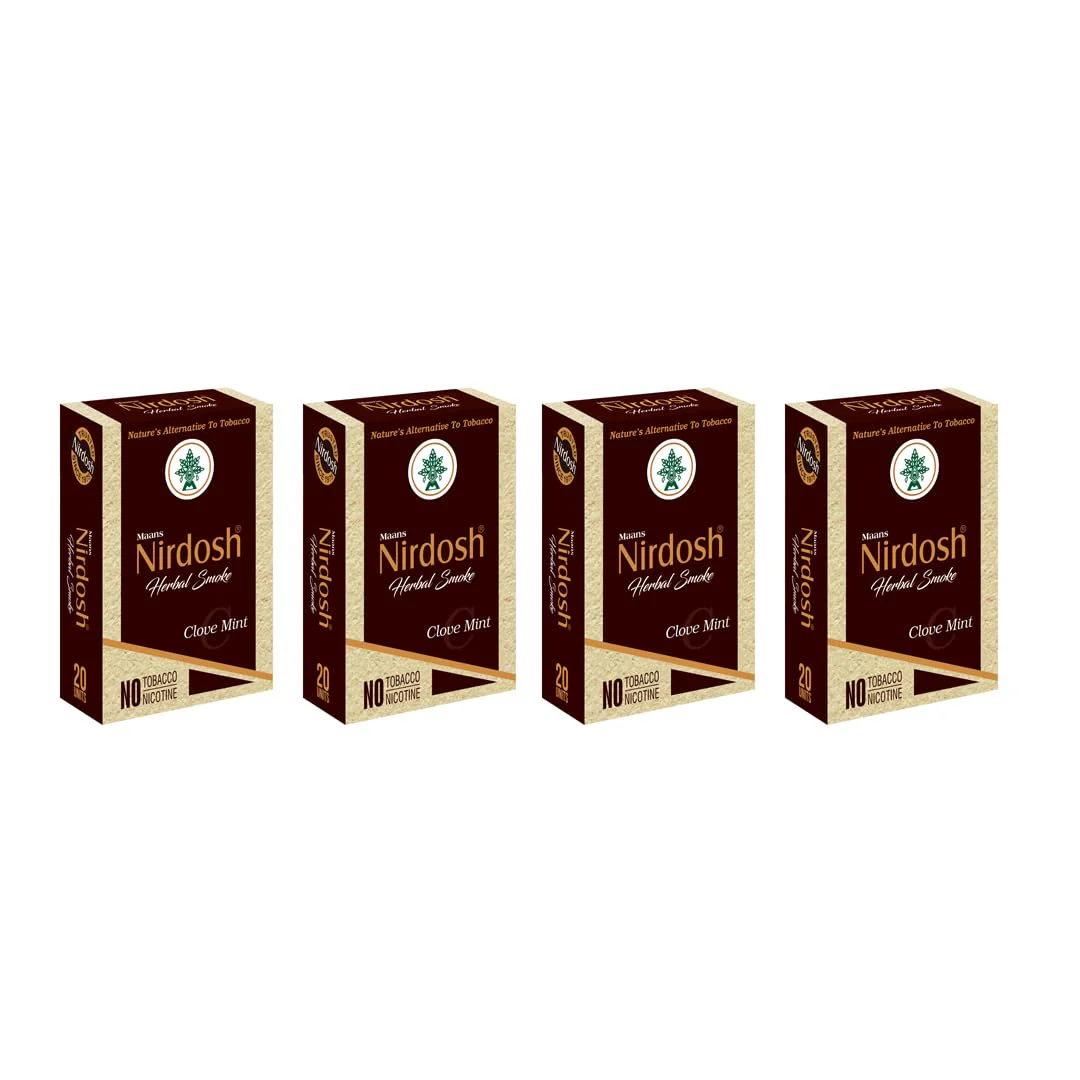 Herbal Cigarette Rolled In 100% Organic Natural Paper & Made With Herbal Ingredients - Pack Of 4X 20 Cigarettes | Clove Mint Flavored Tobacco Free & Nicotine Free Herbal Smoke
