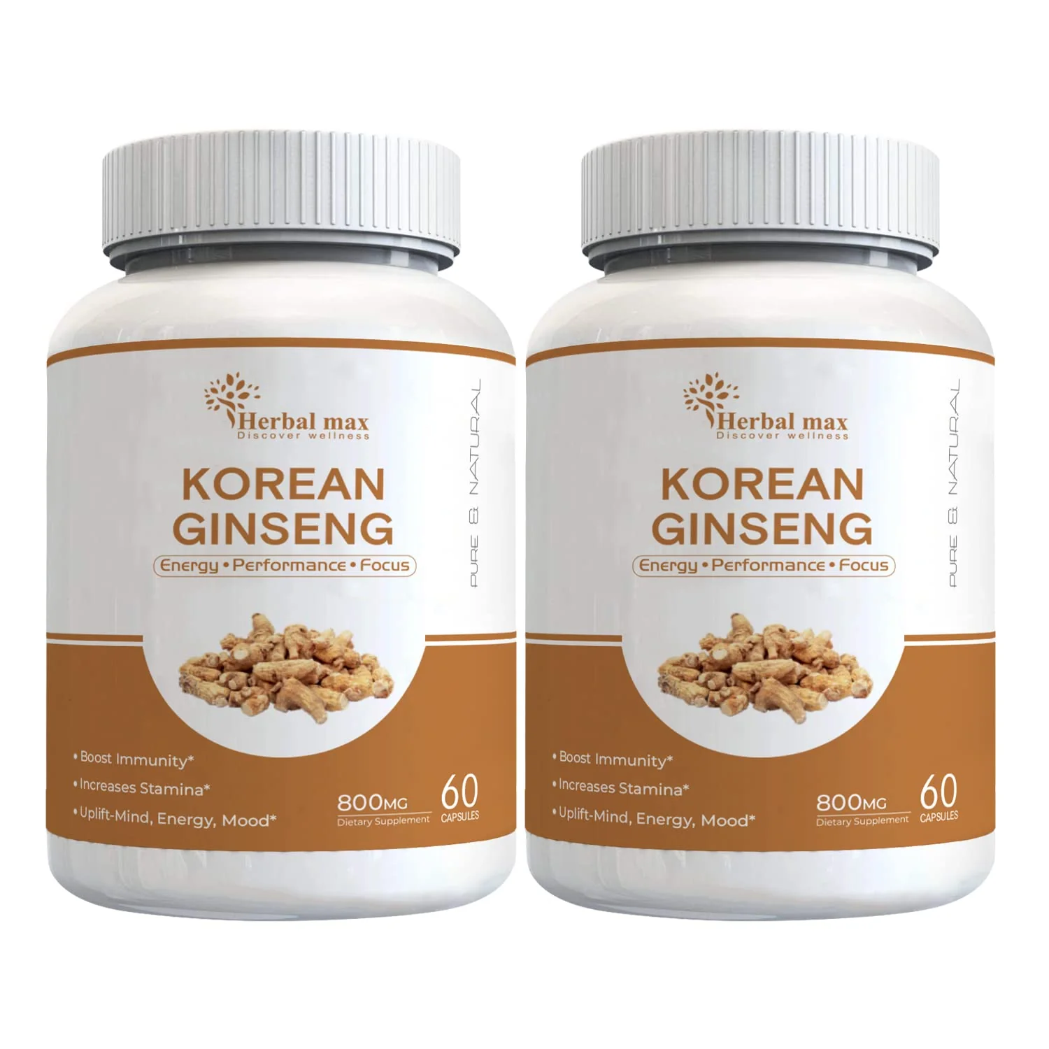 Herbal Max Korean Ginseng Capsules For Immunity, Stamina, Energy, Ideal For Athletes, Fitness Enthusiasts | 60 Veg Capsule 100gm 0.2lbs Each Pack Of 2 - Image 2