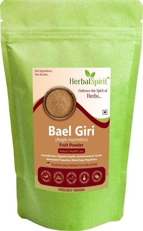 Herbal Spirit Bael Fruit Powder, Wood Apple Fruit Powder, Belgiri Churna, 100% Pure And Natural Aegle Marmelos Fruits | 250gm 0.5lbs