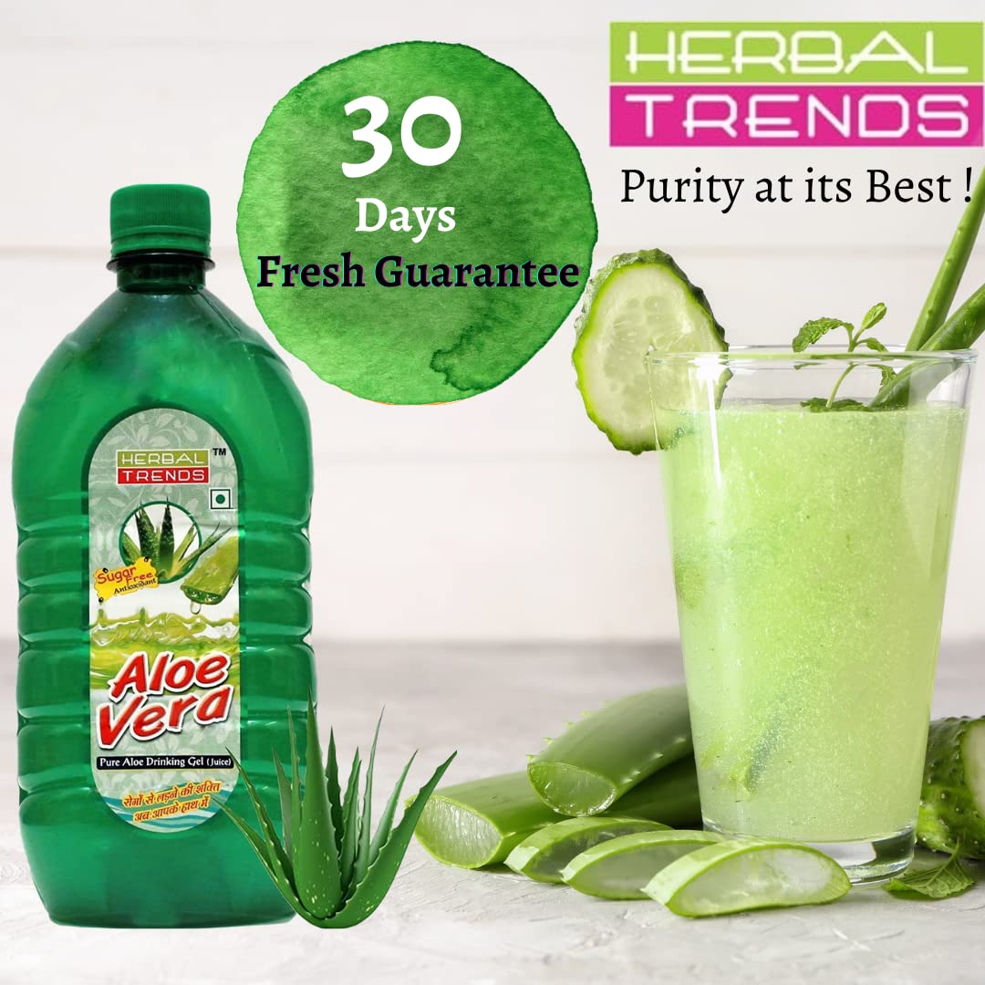 Herbal Trends Pure Aloe Vera Drinking Juice With Pulp, 30 Days Fresh | 1 Litre 2.2lbs, Each Pack Of 02 - Image 2