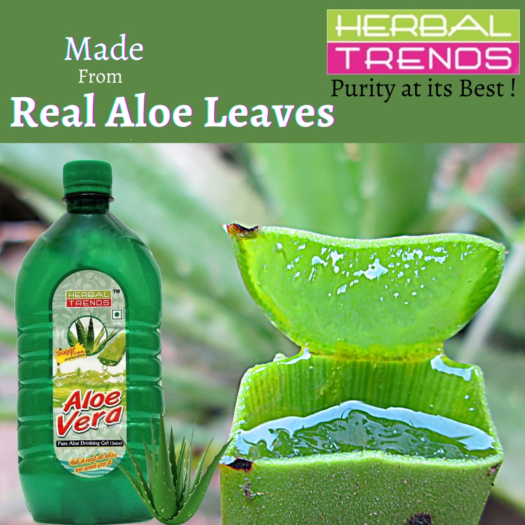 Herbal Trends Pure Aloe Vera Drinking Juice With Pulp, 30 Days Fresh | 1 Litre 2.2lbs, Each Pack Of 02 - Image 3