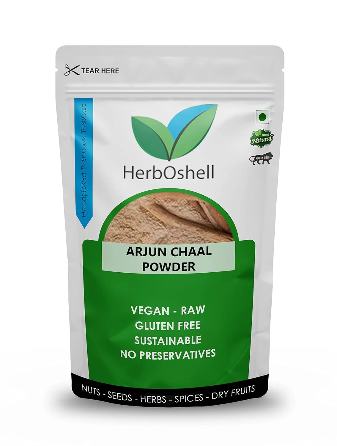 Herboshell Pure Organic Terminalia Arjuna Bark, Double Filtered Fine Powder, 100 % Pure, No Artificial Colour | 450gm 0.9lbs