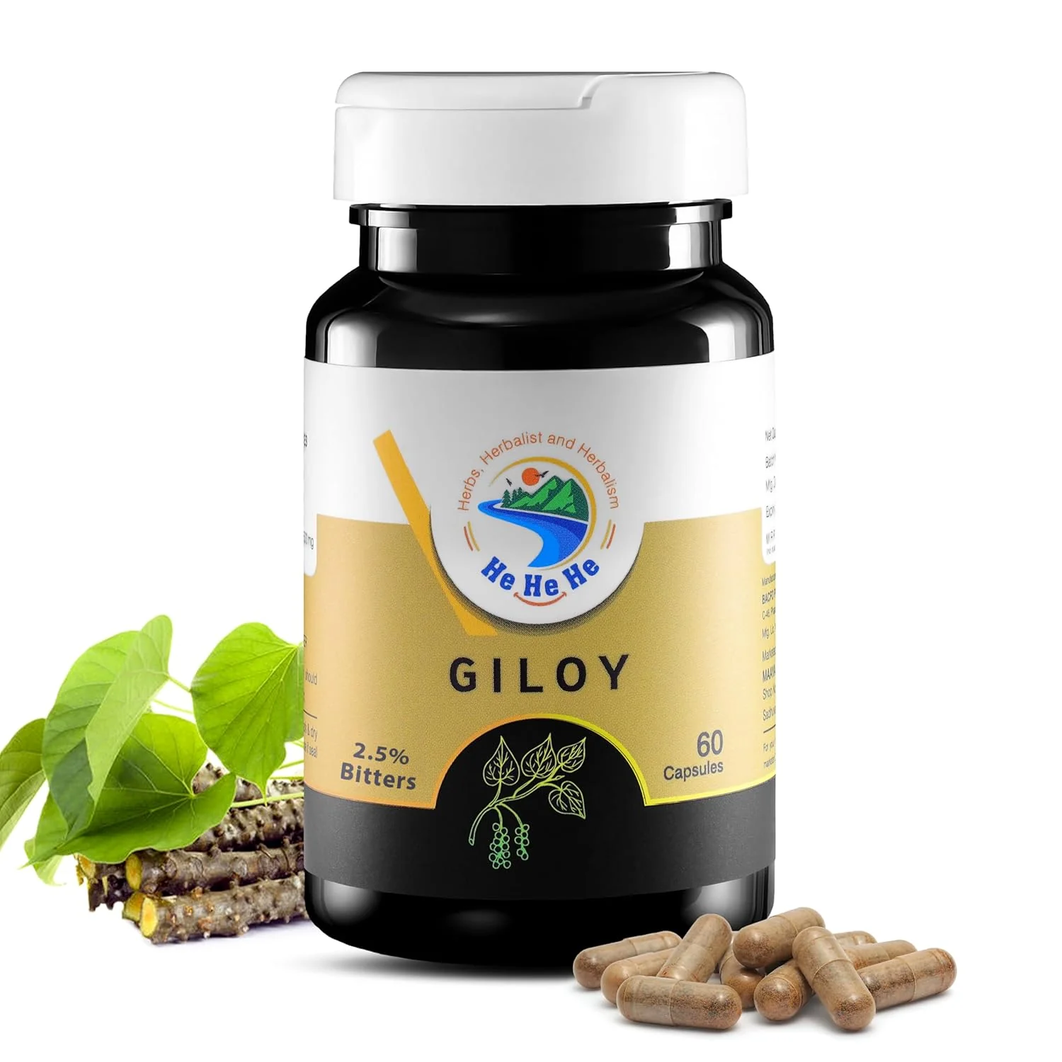 Herbs Herbalist & Herbalism Giloy Herbal Supplement Capsules, 2.5% Bitters, Immunity Booster For Men & Women, Platelet Increase, Ayurvedic, Vegan | 60 Capsules 100gm 0.2lbs