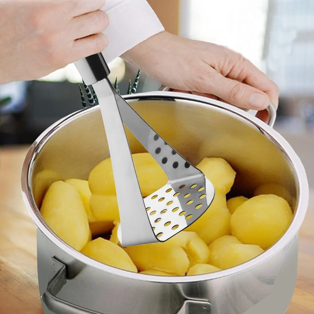 High Grade Stainless Steel Double Handle Masher, Silver | Easily Mash Boiled Potatoes & Other Vegetables For Pav Bhaji, Stuffed Paratha, Masala Dosa (Large) - Image 2