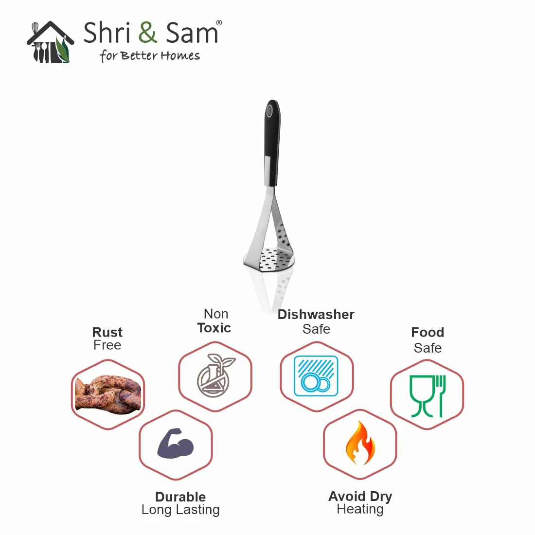 High Grade Stainless Steel Double Handle Masher, Silver | Easily Mash Boiled Potatoes & Other Vegetables For Pav Bhaji, Stuffed Paratha, Masala Dosa (Large) - Image 5