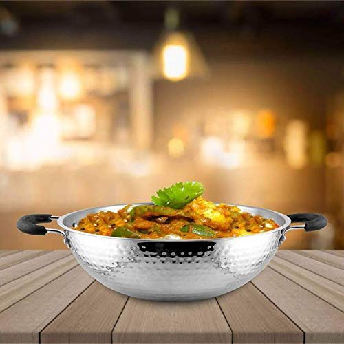 High Grade Stainless Steel Hammered Cookware Set Of 2 Pcs - Hammered Patila + Hammered Kadhai, Silver | Easy To Clean & Dishwasher Safe - Image 4