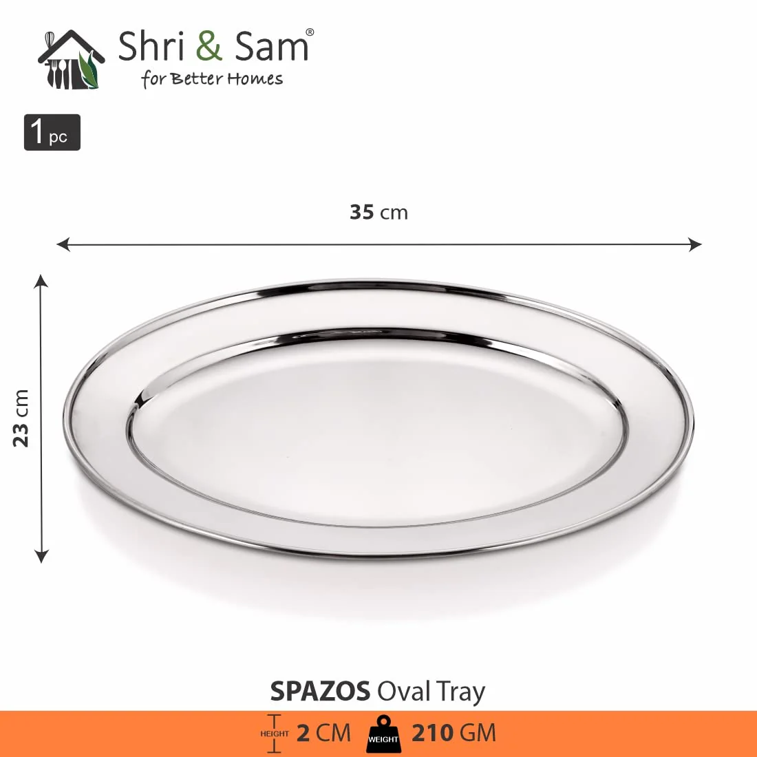 High Grade Stainless Steel Spazos Oval Tray, Silver | Big Enough To Serve 7-8 Cups At A Time, 35 Cm - Durable, Rust Free & Dishwasher Friendly - Image 5