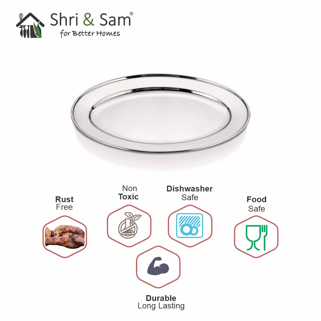 High Grade Stainless Steel Spazos Oval Tray, Silver | Big Enough To Serve 7-8 Cups At A Time, 35 Cm - Durable, Rust Free & Dishwasher Friendly - Image 6