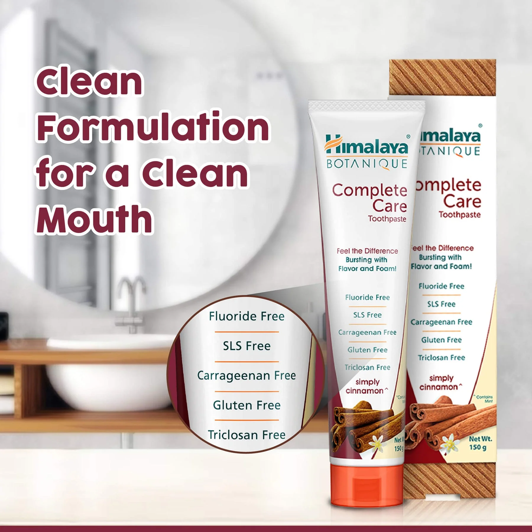 Himalaya Botanique Complete Care Toothpaste - Simply Cinnamon, Free From Fluoride & SLS | For Fresh Breath & Clean Mouth | 150g - Image 4
