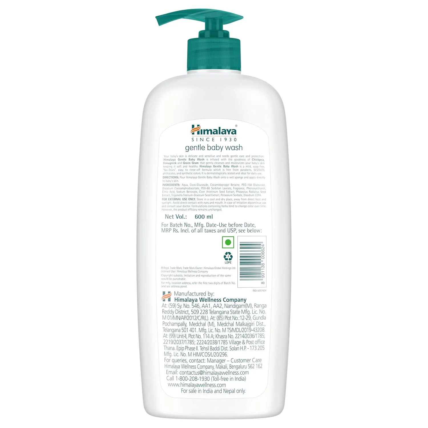 Himalaya Gentle Baby Wash, No Tears Formula, Cleansing Baby's Gentle Skin | 600ml - Image 2