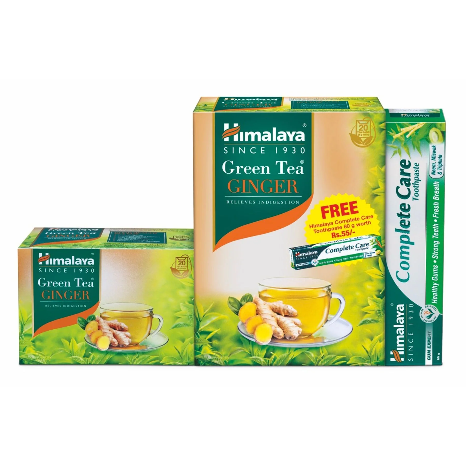 Himalaya Green Tea Ginger 20 Tea Bags + Complete Care Toothpaste 80g Free Offer Pack - Image 2