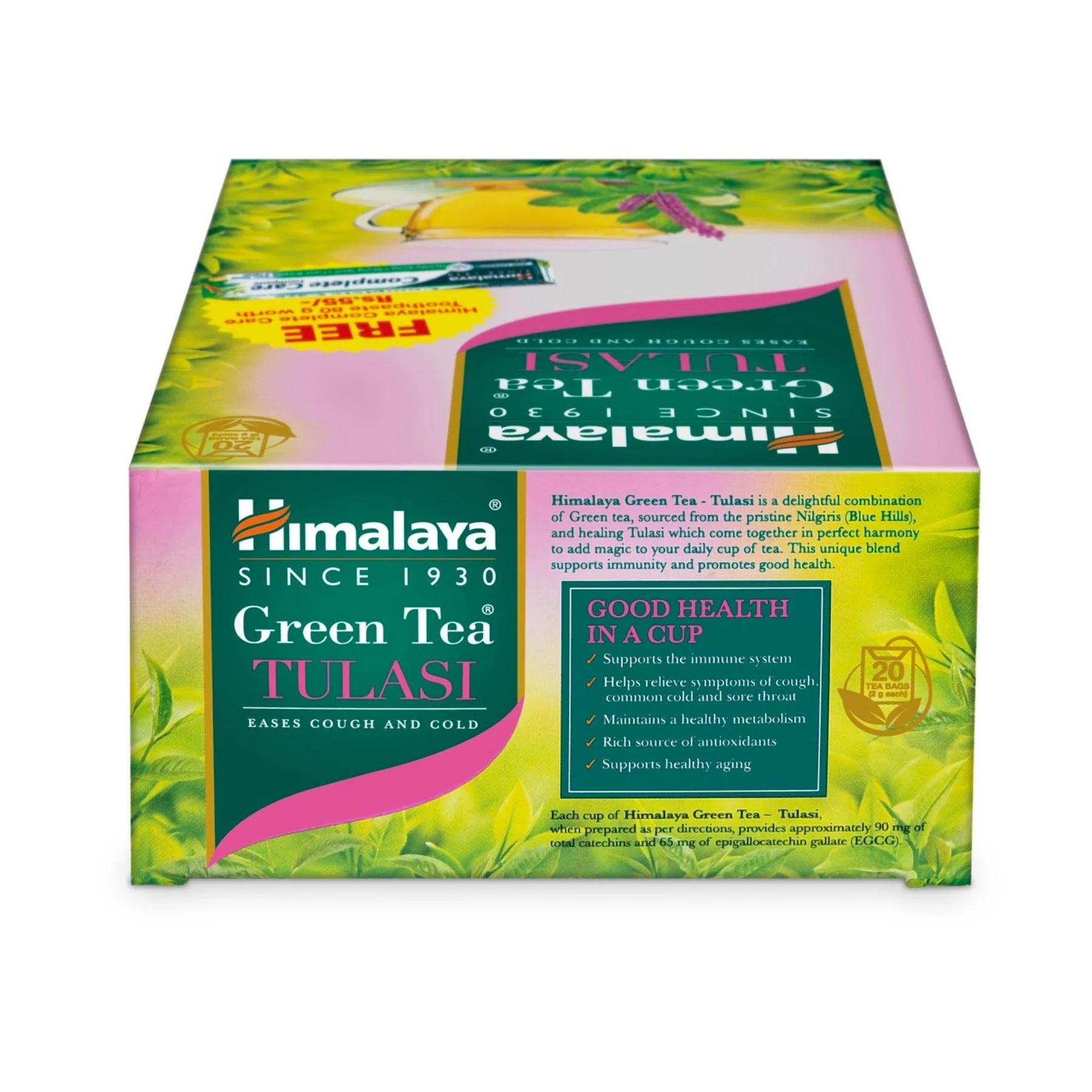 Himalaya Green Tea Tulasi 20 Tea Bags + Complete Care Toothpaste 80g Free Offer Pack - Image 4