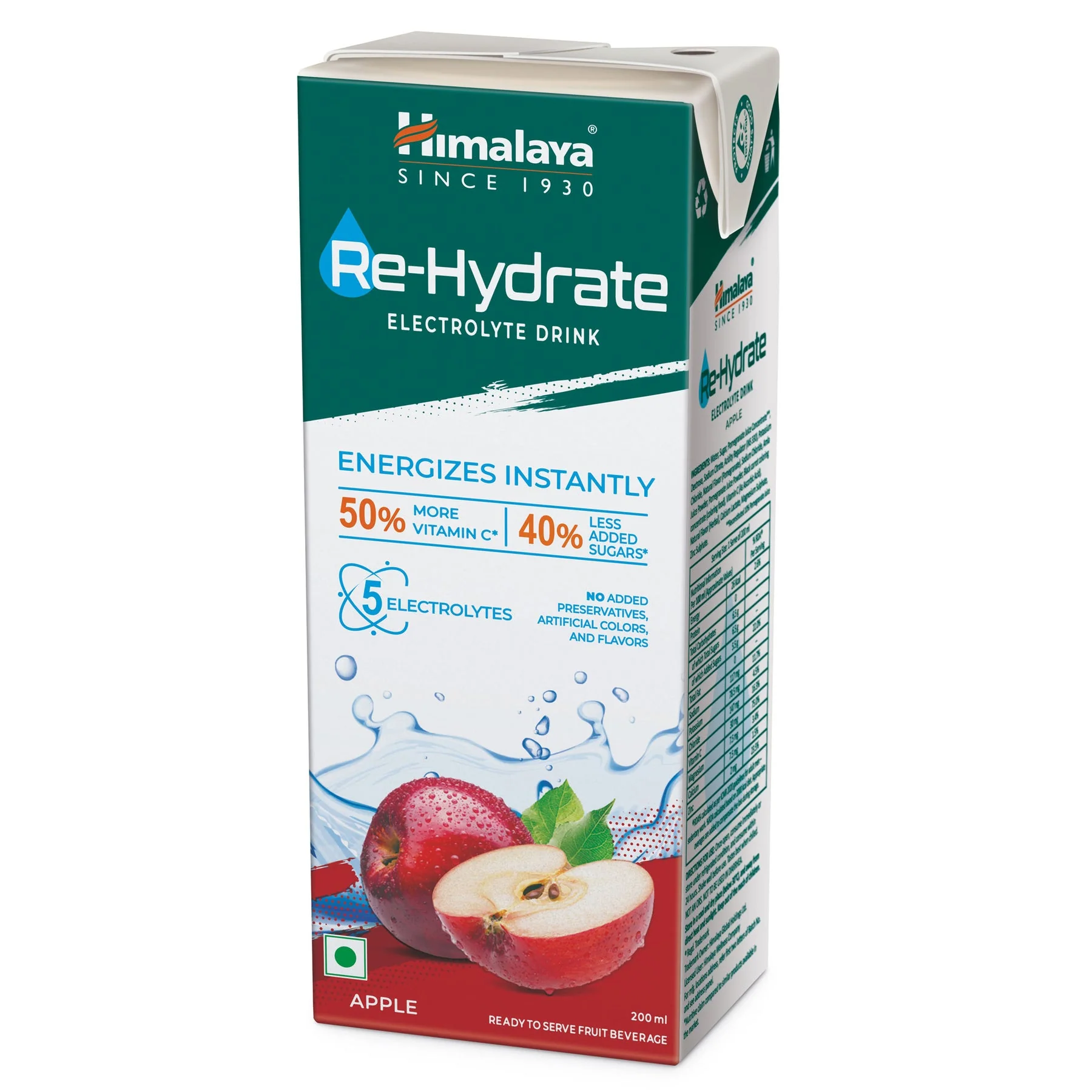 Himalaya Re-Hydrate Electrolyte Drink, For Instant Hydration & Energy | Apple Flavour, 200ml - Image 2