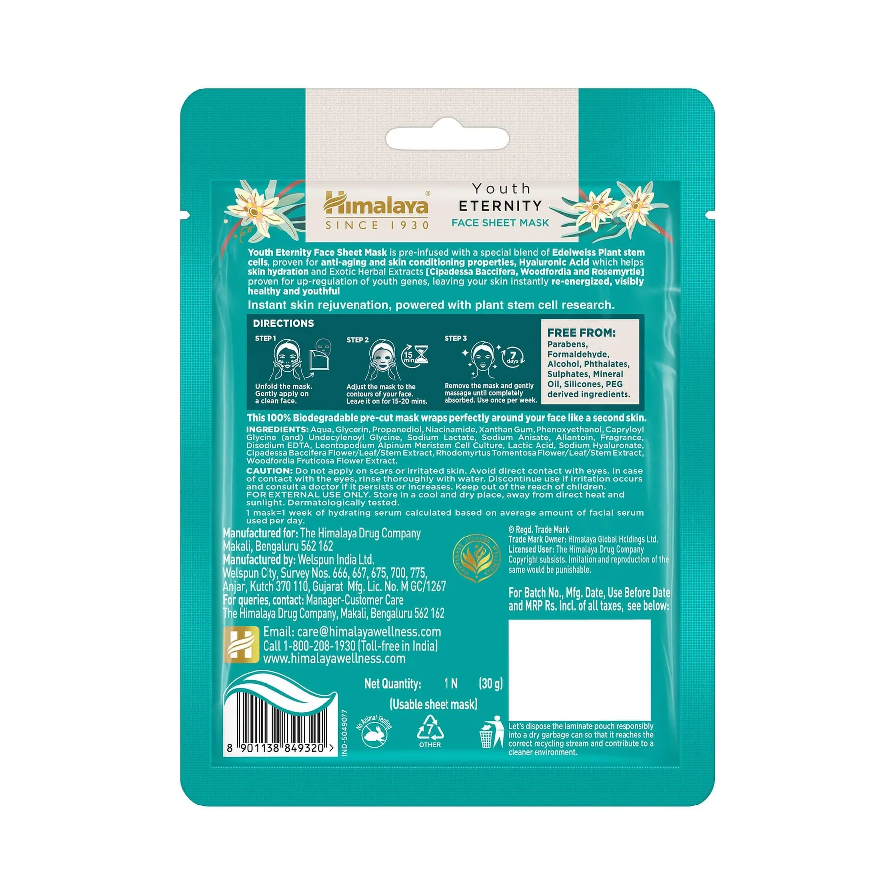 Himalaya Youth Eternity Face Sheet Mask, Instantly Hydrates For Visibly Plumper Skin | 30gm - Image 3