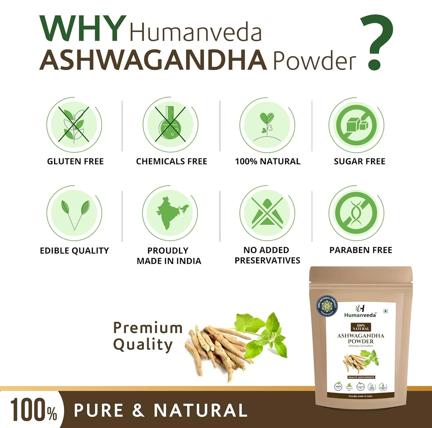Humanveda Pure & Natural Ashwagandha Root Powder Withania Somnifera Helps Boost Strength, Stamina & Energy, Stress Relief Helps Fight Anxiety & Stress | 100gm 0.2lbs - Image 2