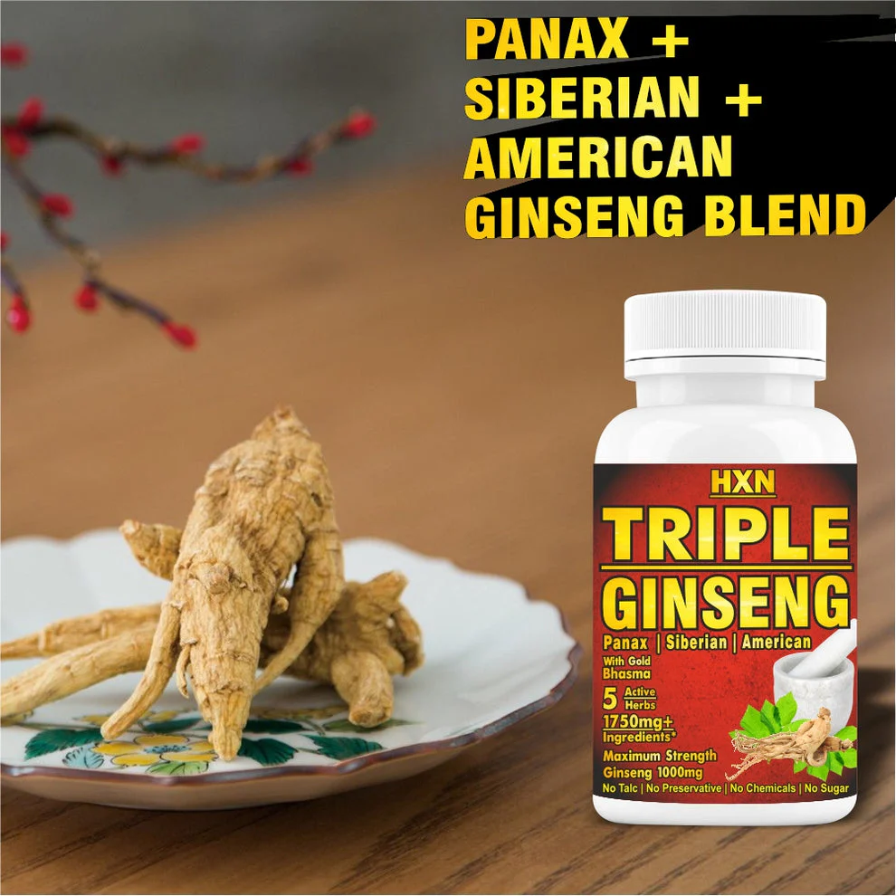 Hxn Ginseng Tablets For Men, Triple Strength With Panax Korean Red Ginseng+ As Dietary Supplement, Ginseng Powder Root Extract With Ginkgo Biloba Leaf | 60 Tablets 100gm 0.2lbs - Image 3