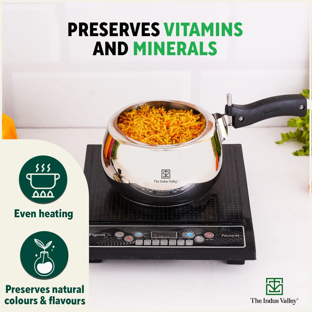 Inner Lid Stainless Steel Pressure Cooker 5 Liters With Tri-Ply Sandwich Bottom - ISI Certified, 5 Year Warranty - Image 6