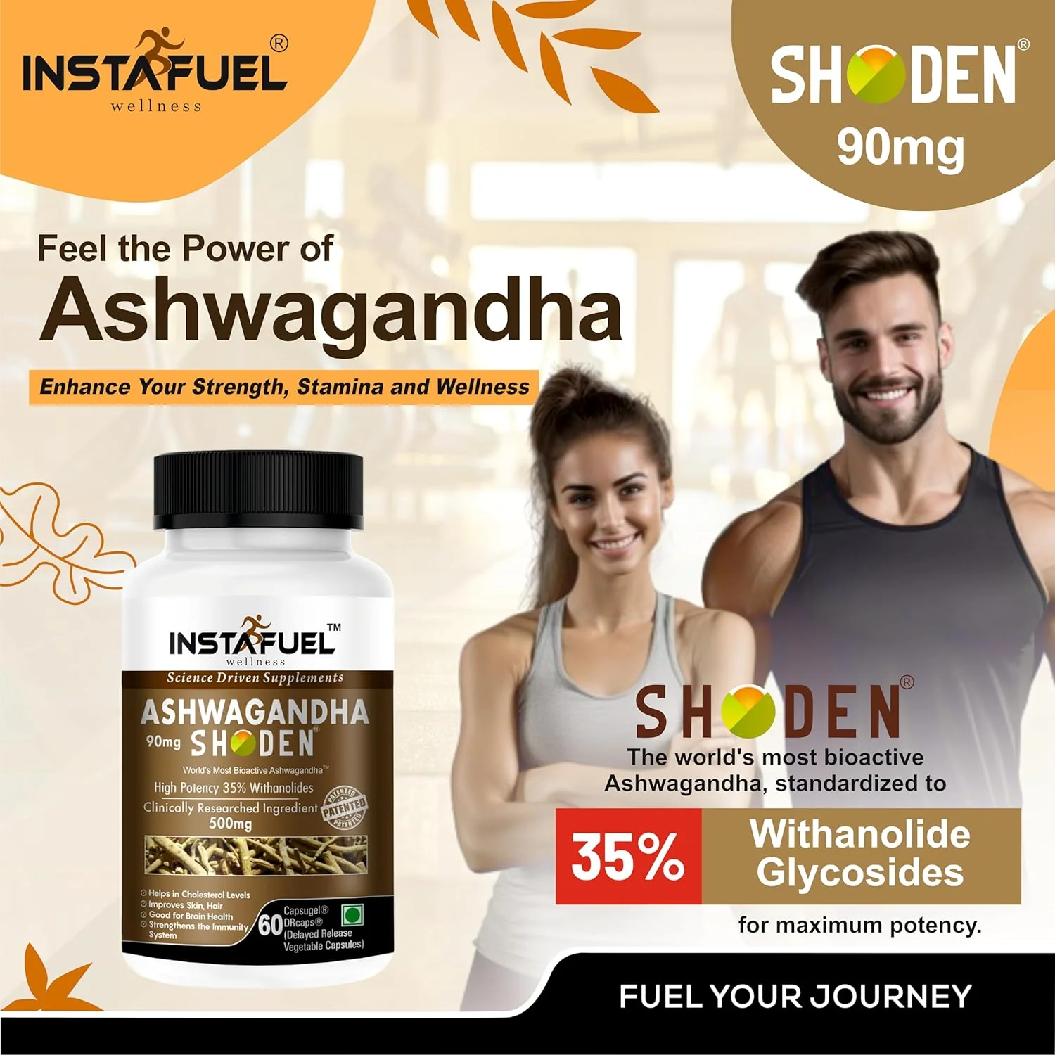 Instafuel Shoden Ashwagandha Root Extract Clinically Proven 35% Withanolide Glycosides, Stress & Anxiety Relief, Immune Support | 60 Vegan Capsules 100gm 0.2lbs - Image 3