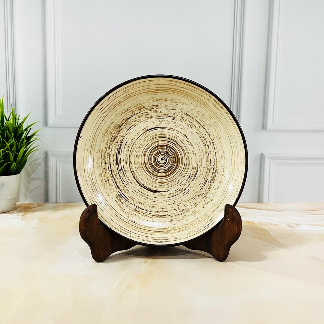 Iris Beige Hand Painted Ceramic Quarter Plates Set Of 2 | Small Side Plates For Dinner & Snacks - 7 Inch, 2 Pieces, Microwave Safe - Image 2
