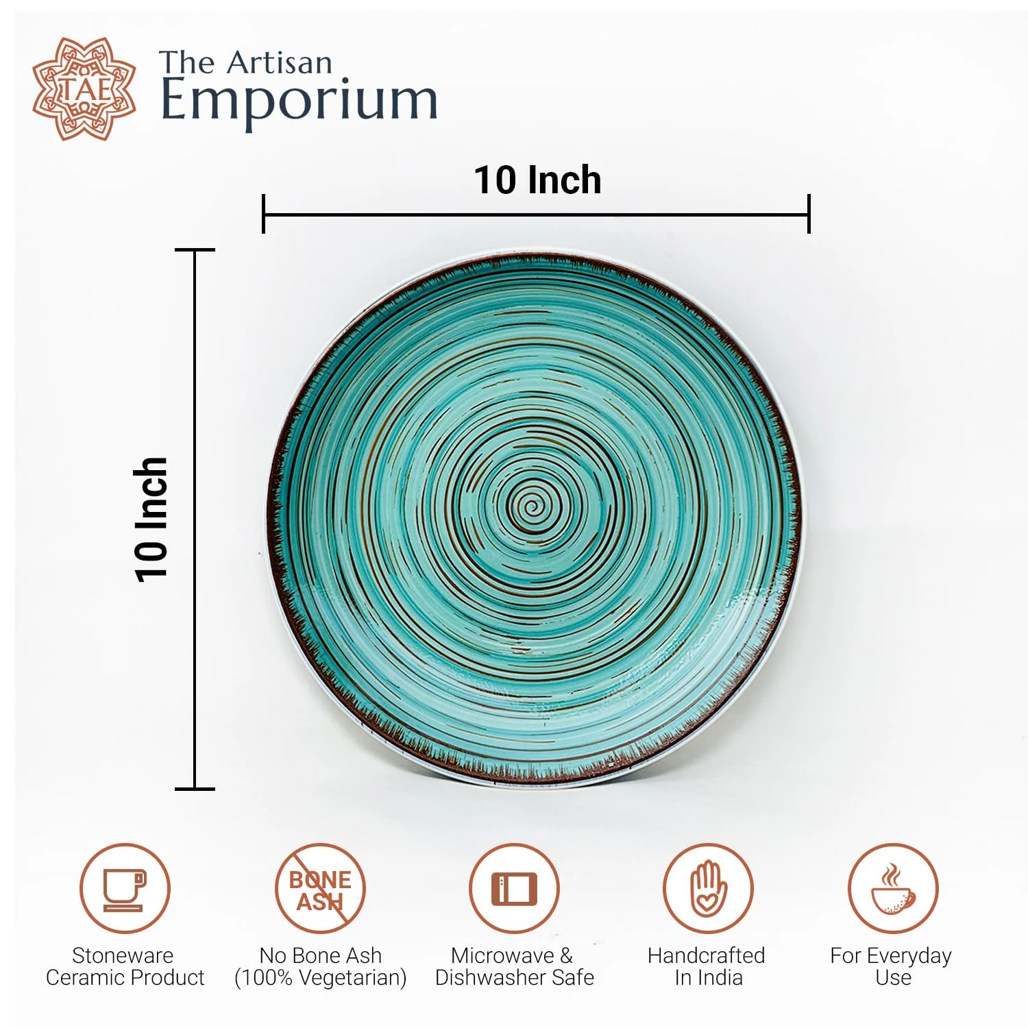 Iris Turquoise Ceramic Dinner Plates Set Of 4 - 10 Inches, 4 Pieces | Handcrafted Full Ceramic Plates For Dinner - Microwave Safe & Dishwasher Safe - Image 2