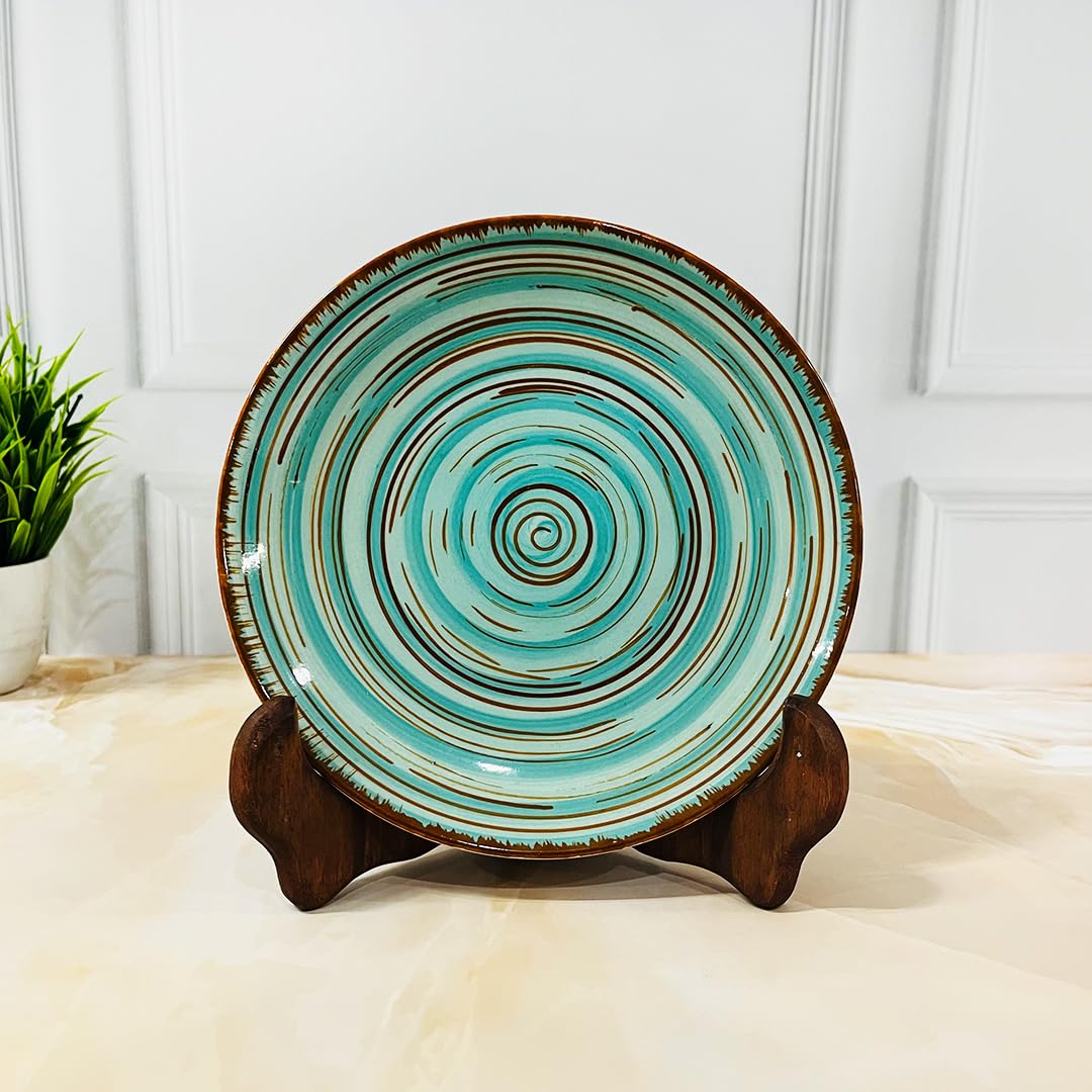 Iris Turquoise Ceramic Quarter Plates Set Of 4 | Small Side Plates For Dinner, Snacks - 7 Inch, 4 Pieces, Microwave Safe - Image 4