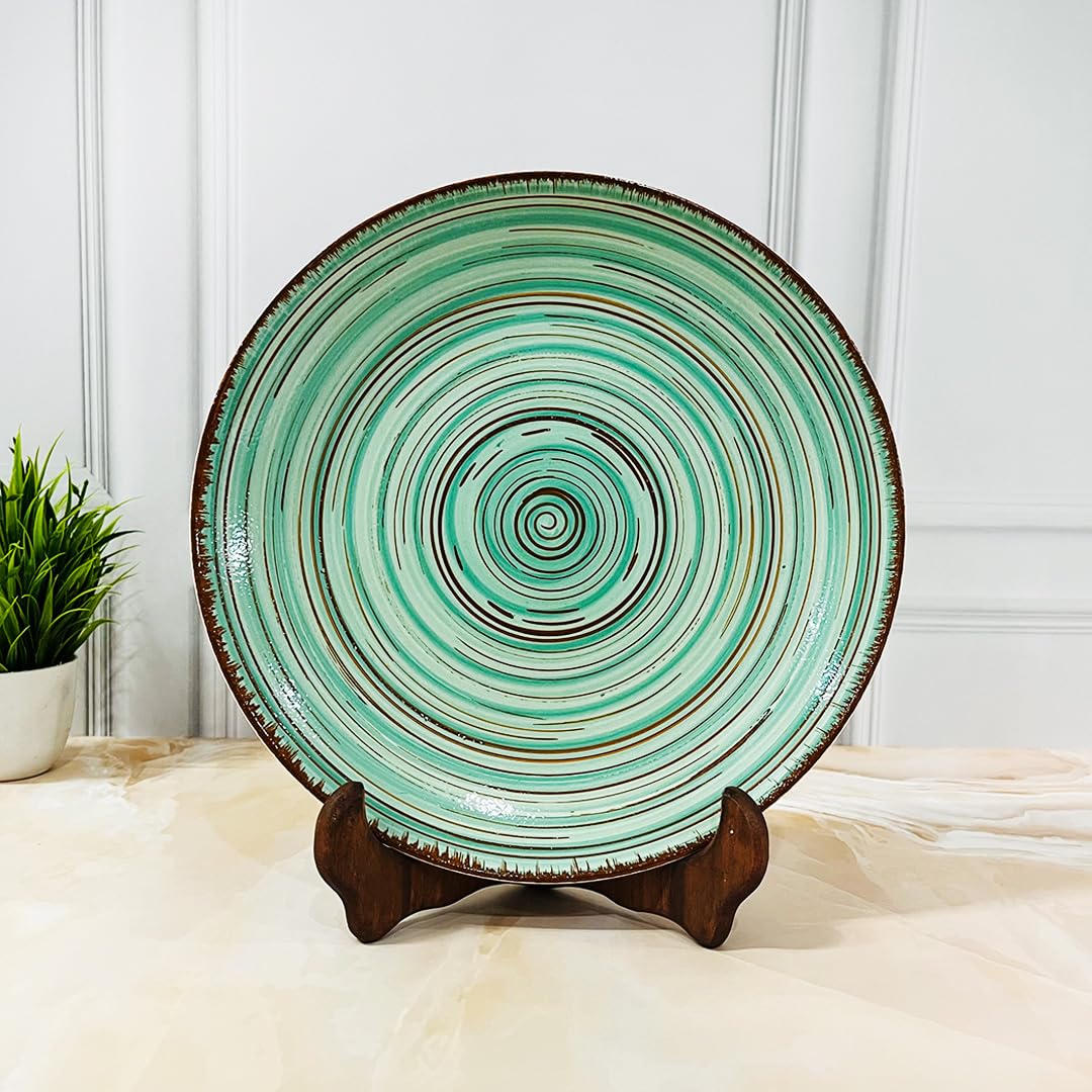 Iris Turquoise Handcrafted Ceramic Dinner Set - 3 Pieces | 1 Dinner Plate + 2 Katori Bowls, 180ml Each Dinnerware Set | Serving For 1, Microwave Safe & Dishwasher Safe - Image 2