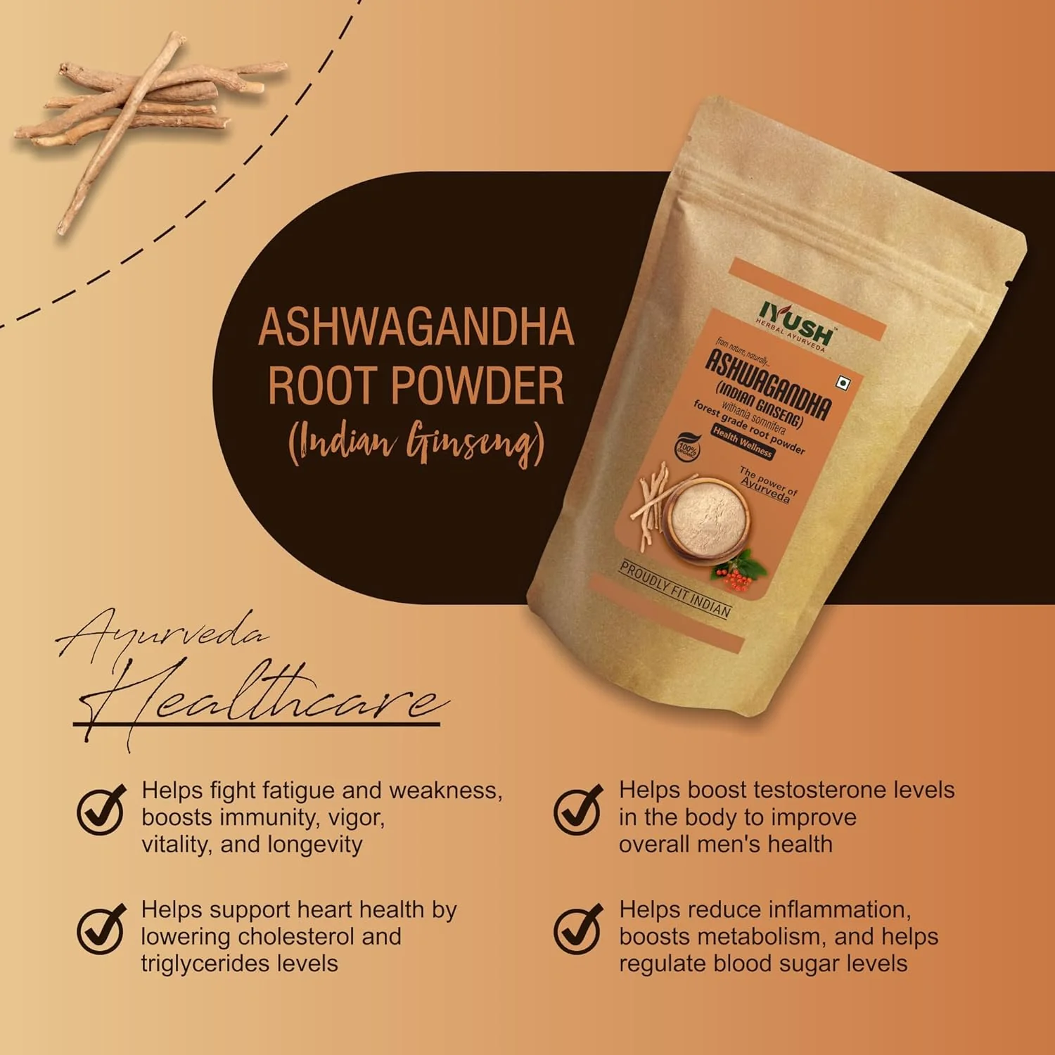 Iyush Herbal Ayurveda Ashwagandha Powder, Help Boost Immunity & Overall Health, 100% Forest Variety Herbs | 400gm 0.8lbs - Image 2