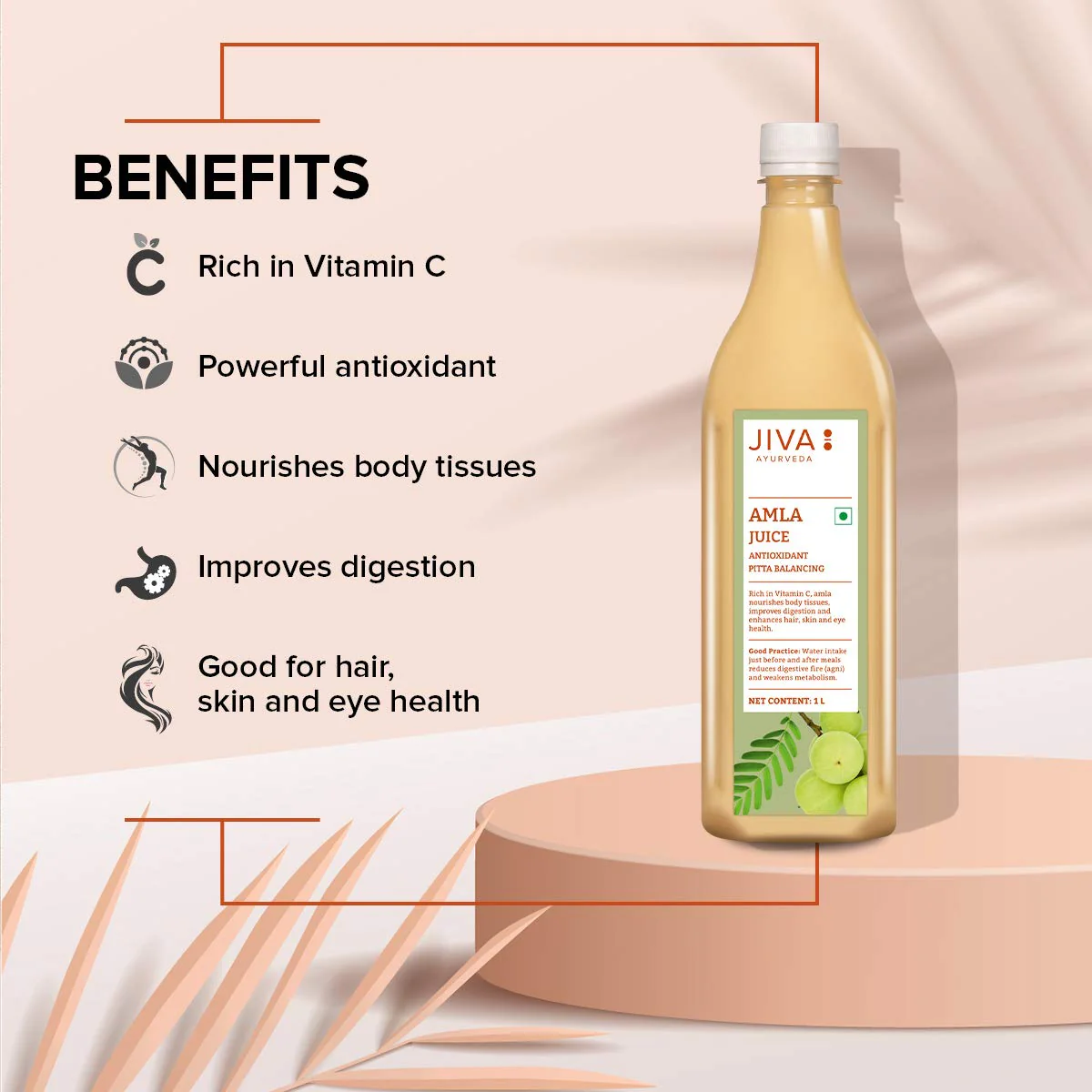 Jiva Amla Juice 100% Pure & Natural Helpful In Digestion, Enhance Skin, Hair & Eye | 1 Litre 2.2lbs Each Pack Of 2 - Image 3