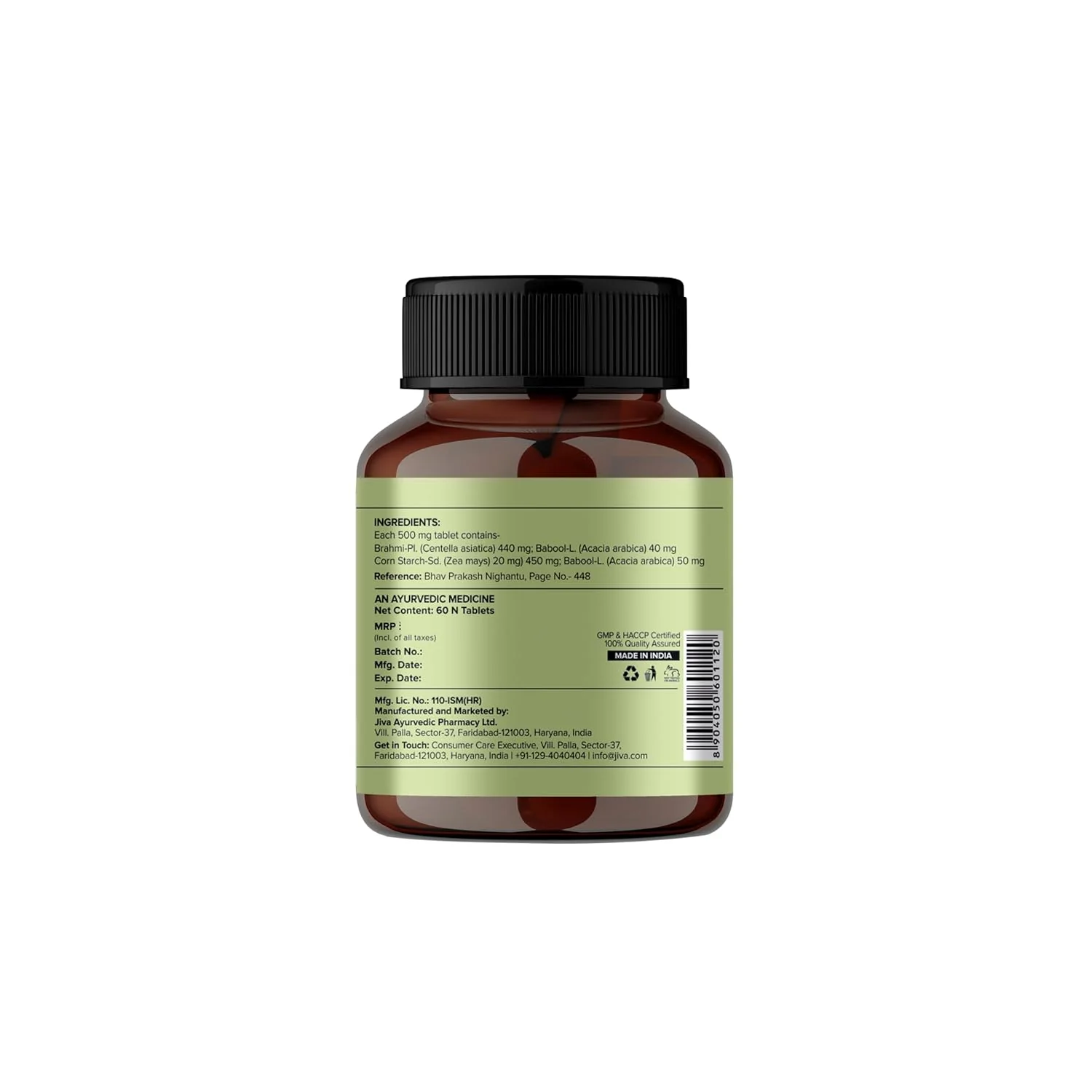 Jiva Brahmi 500mg 100% Ayurvedic Formulation Rejuvenates Nervous System, Reduces Stress, Anxiety & Slows Down Aging | 60 Tablets 100gm 0.2lbs Each Pack Of 2 - Image 3